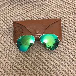 Ray Ban green reflective aviators (w/ case)